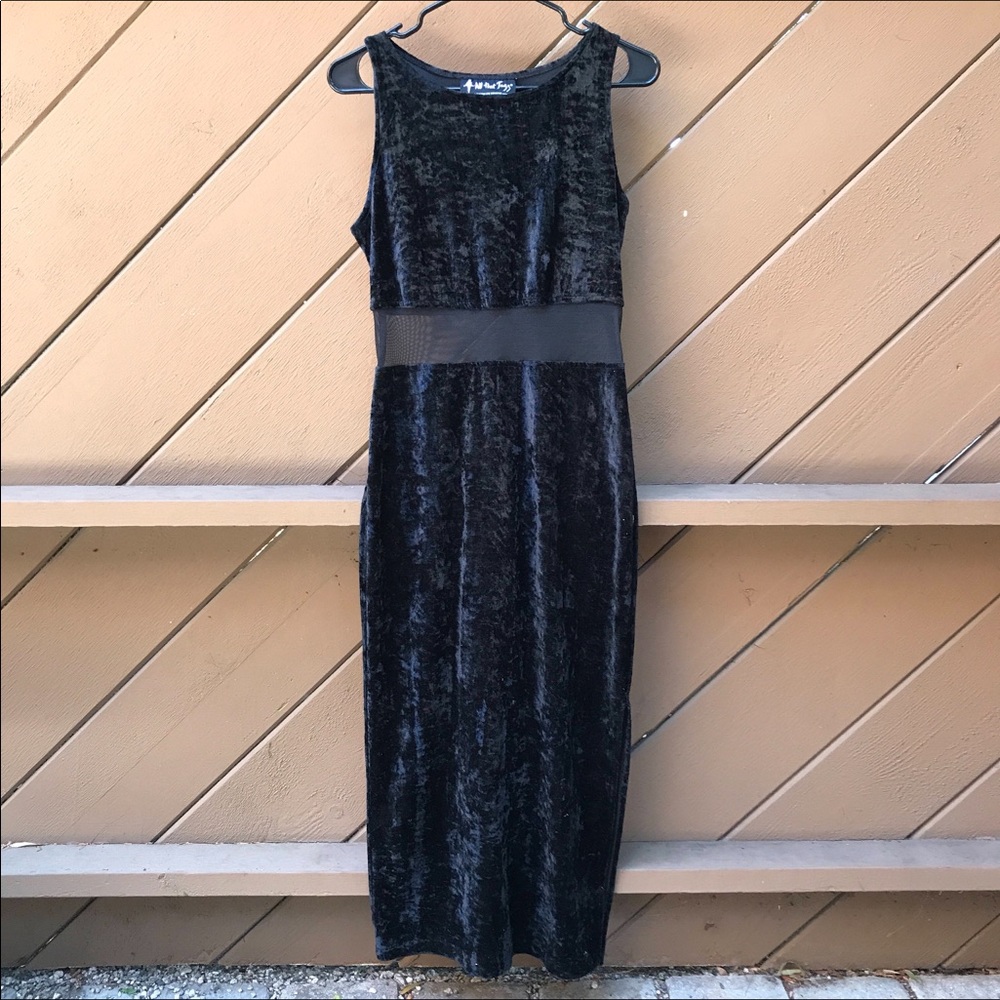Vintage 90s Black Velvet Bodycon Maxi Dress